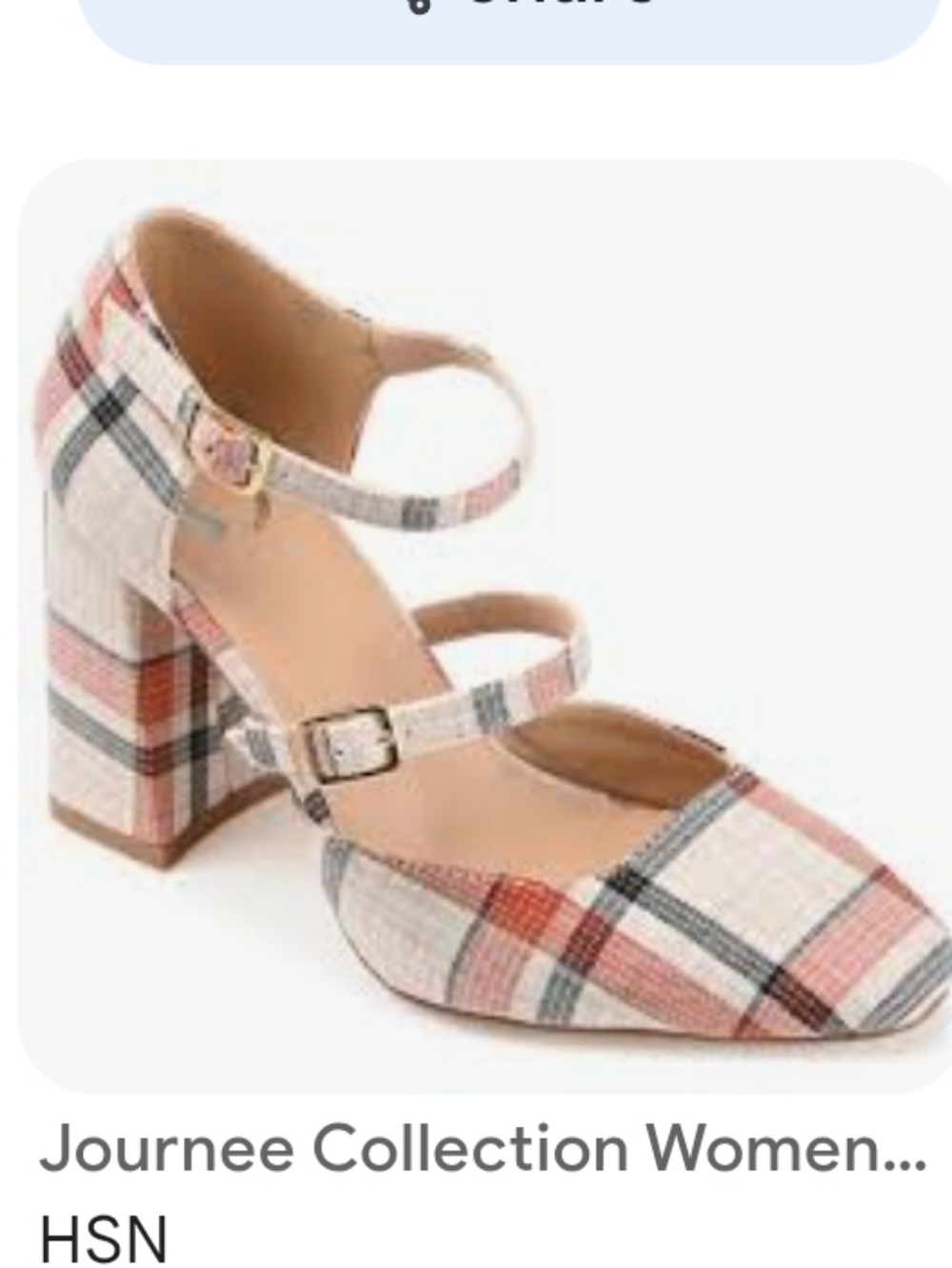 Plaid Double-Strap Block Heels Pink Cream Isadora Journee Collection 9.5 NEW